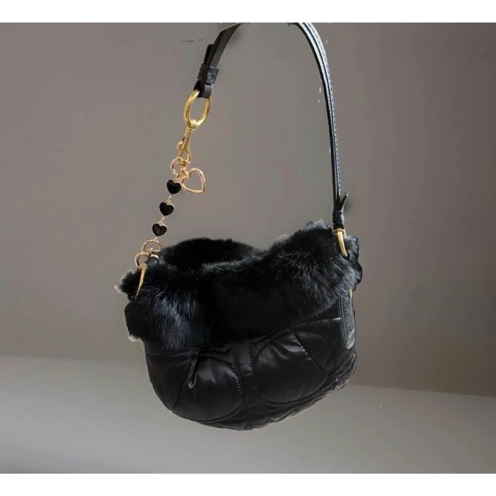 Rare Y2K Coach Soho Ski Quilted Black Hobo Bag W/extender #3586